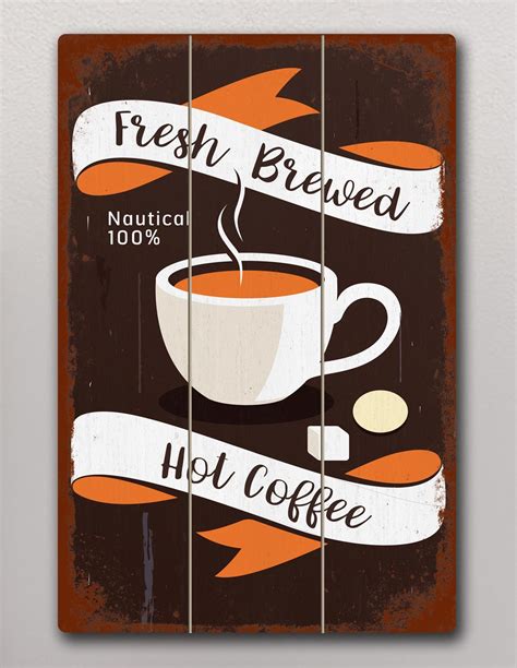 VINOXO Vintage Wooden Framed Coffee Wall Art Decor Plaque - Fresh Brewed Hot Coffee