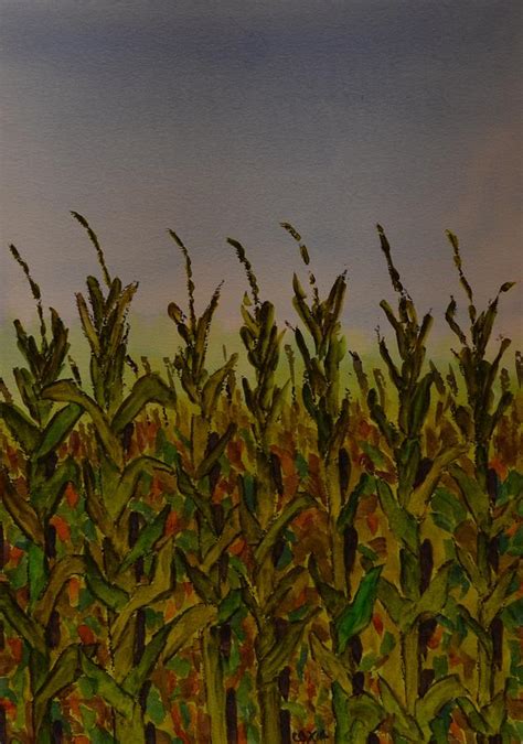 Corn Field In Fall Painting by James Cox