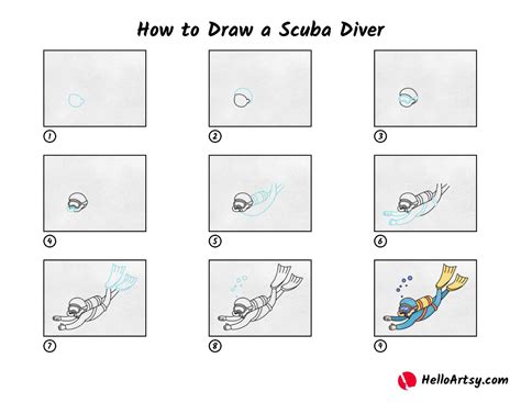 How to Draw a Scuba Diver - HelloArtsy