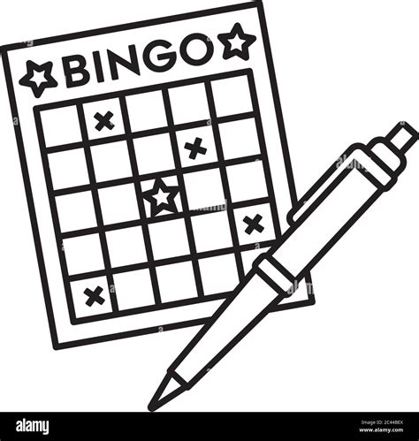 Bingo card and ball-point pen vector line icon for Bingo Day on June 27th. Game of fortune ...