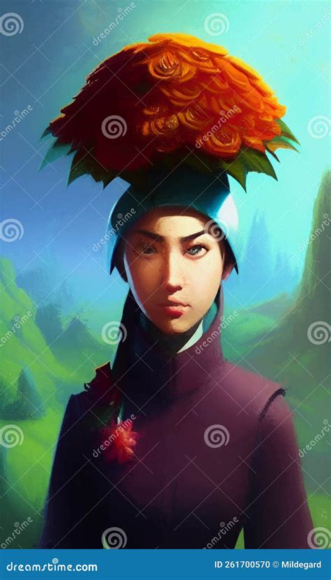 Female Fantasy Character with a Fancy Flower Hat Stock Illustration - Illustration of flowers ...