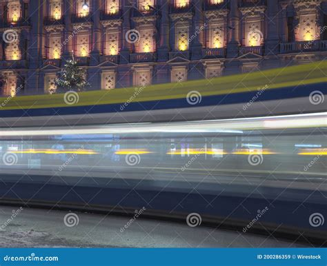 Tram at Night in Zurich Bahnhofstrasse in a Long Exposure in Switzerland Stock Image - Image of ...