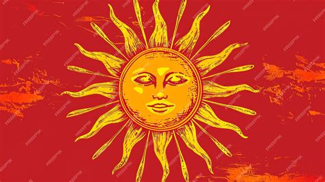 Premium Photo | Vintage style sun with a face on a red background with grunge texture