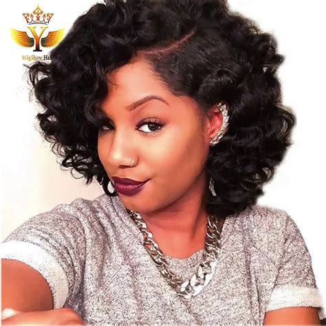 7A Brazilian Side Part Short Bob Lace Front Wig Short Full Lace Human Hair Wig Natural Black Bob ...