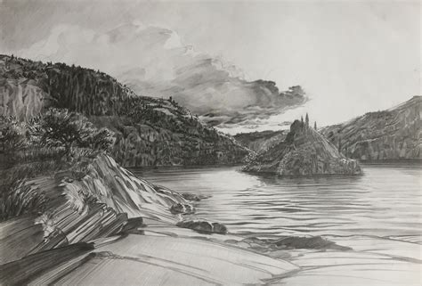 Lake’s island 01 . Graphite drawing . Landscape . L.Goenvec Landscape Sketch, Landscape Drawings ...