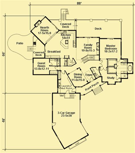 Ranch House Plans With a Walk Out Lower Level & Rear View