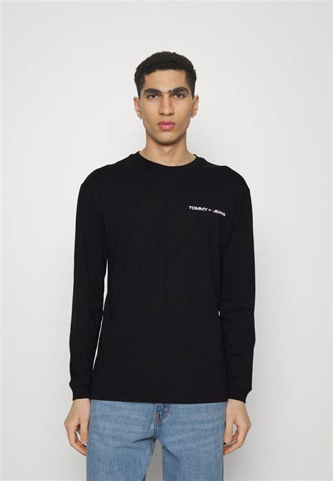 Tommy Jeans LINEAR CHEST TEE - Long sleeved top - black - Zalando.co.uk