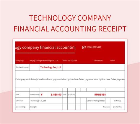 Technology Company Financial Accounting Receipt Excel Template And Google Sheets File For Free ...