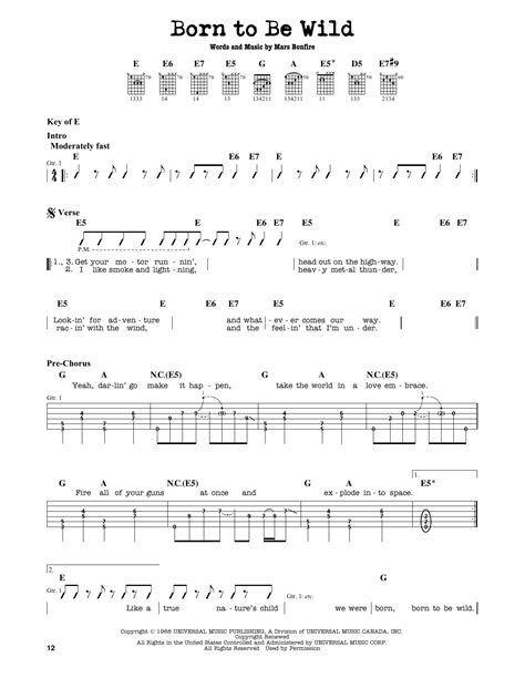 Born To Be Wild by Steppenwolf - Guitar Lead Sheet - Guitar Instructor