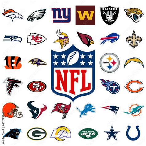 Logo of all national football league teams. NFL team icons. Set all the new football teams logos ...