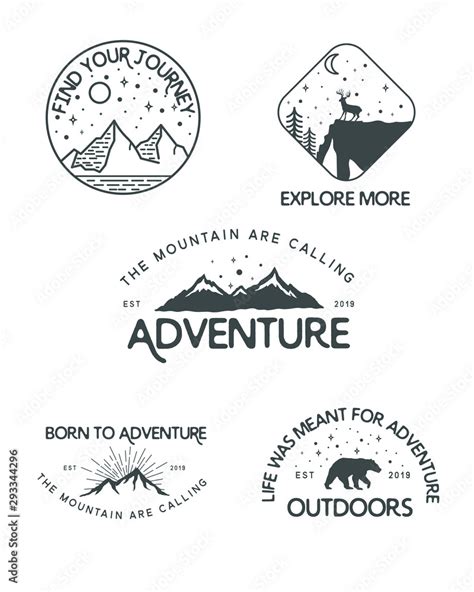 set of adventure vintage logo design sign illustration symbol vector nature outdoor badges ...