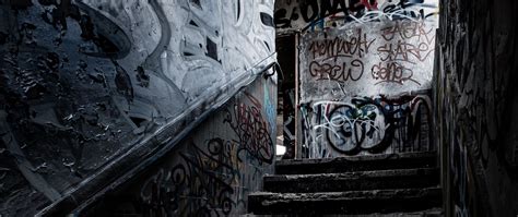 Download wallpaper 2560x1080 steps, graffiti, dark dual wide 1080p hd background