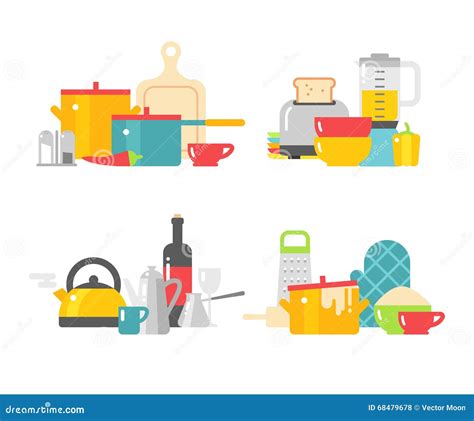 Home Kitchenware Devices in Color Vector Flat Illustration. Stock Vector - Illustration of ...