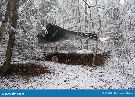 Primitive Winter Tarp Survival Shelter In The Blue Ridge Mountains Near Asheville, North ...