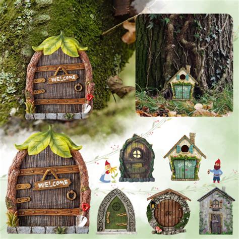 Miniature Fairy Gnome Door Figurines Elf Home For Yard Art Garden Tree Sculpture Statues Decor ...