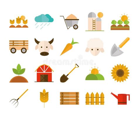 Agriculture Work Equipment Farm Cartoon Flat Icon Style Stock Vector - Illustration of ...