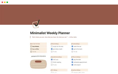 Minimalist Weekly Planner Template | Notion Marketplace