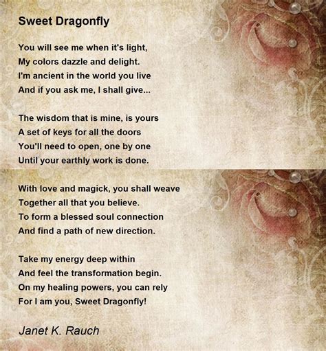 Sweet Dragonfly - Sweet Dragonfly Poem by Janet K. Rauch