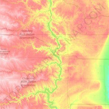 Lake Oahe topographic map, elevation, terrain