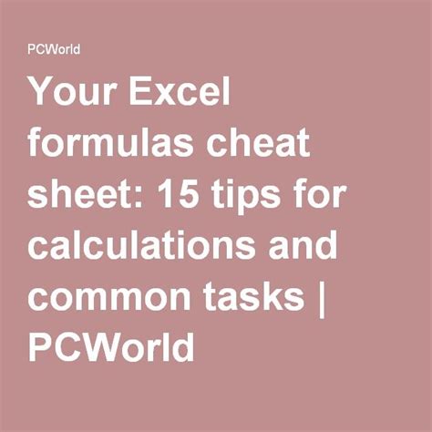 Excel Calculation Formulas Cheat Sheet