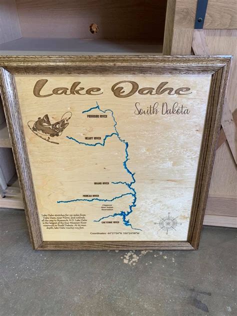 Lake Oahe, South Dakota Wood Lake Map With Frame - Etsy