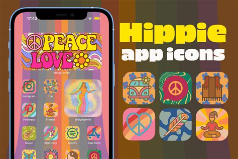 Hippie App Icons iOS & Android - Groovy Aesthetic App Icons Free️