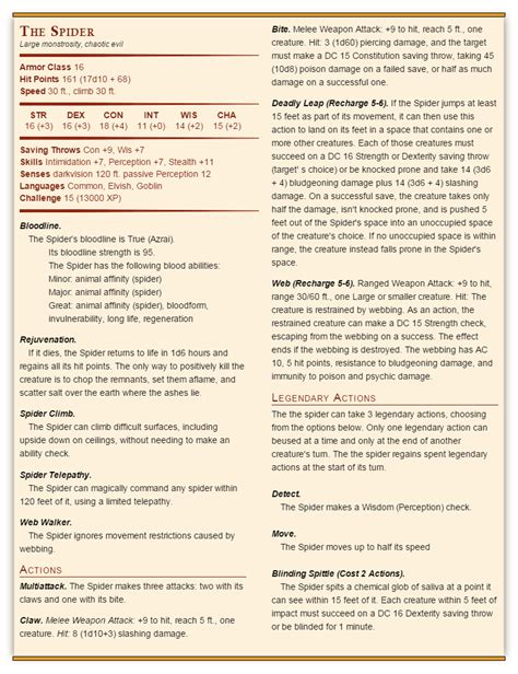 dnd 5e - Stats for Birthright's The Spider that are compatible with 5e - Role-playing Games ...