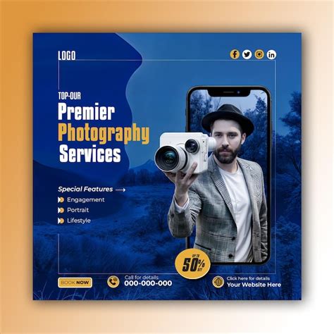 Premium photography services square social media posts and web banner design templates ai ...