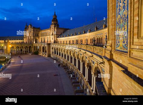 Night at famous Plaza de Espana in Sevilla, Spain Stock Photo - Alamy