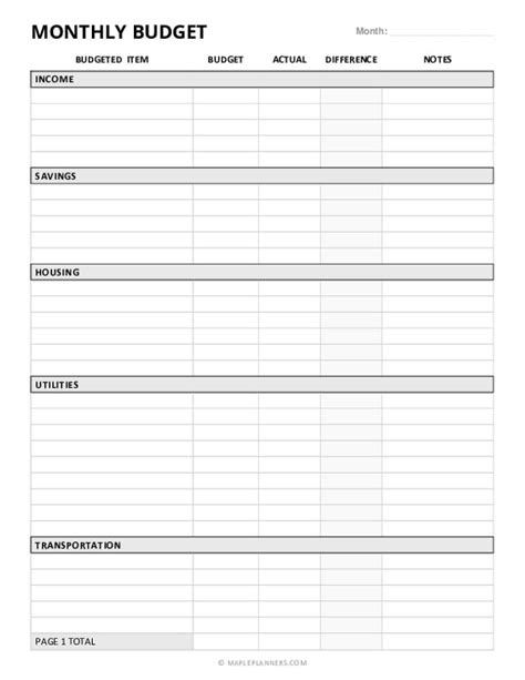 Monthly Budget Planner Template