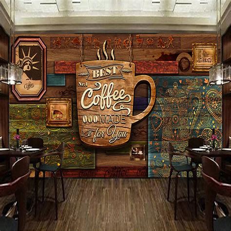 Custom 3D Hand Drawn Premium Vintage Cafe Wall Covering | Etsy