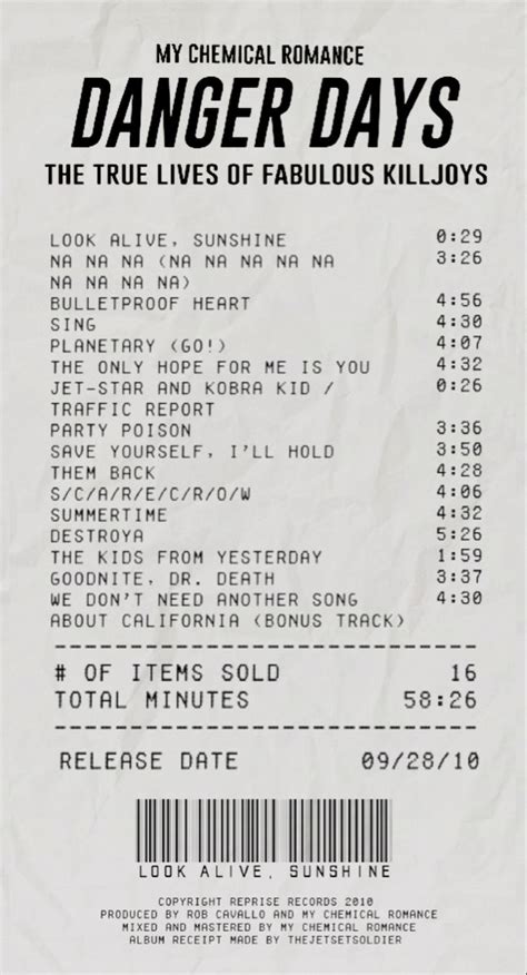 Danger Days MCR Album Receipt 2024