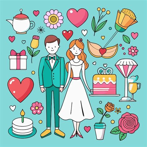 Wedding and Romance Vector Icons Minimalist Design | Premium AI-generated vector