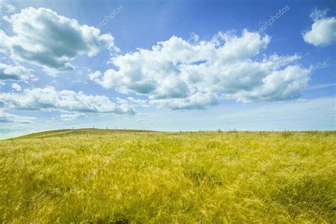 Beautiful prairie landscape with blue sky and clouds — Stock Photo © redstone #75977793