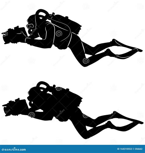 Isolated Silhouette of a Scuba Diver, Vector Draw Stock Vector - Illustration of diver, design ...