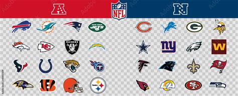 Vector Logos of All 32 of the Teams in the NFL. Sorted by League and Conference. Transparent ...