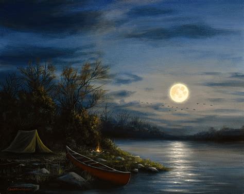 Original Art - Full Moon Landscape Painting, Camping art, Signed by Chuck Black | eBay