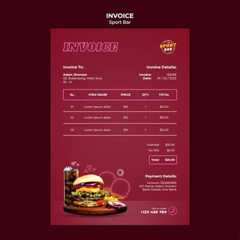 Premium PSD | Sport bar invoice template