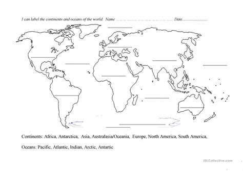 World Map Oceans And Continents Printable - Printable Maps