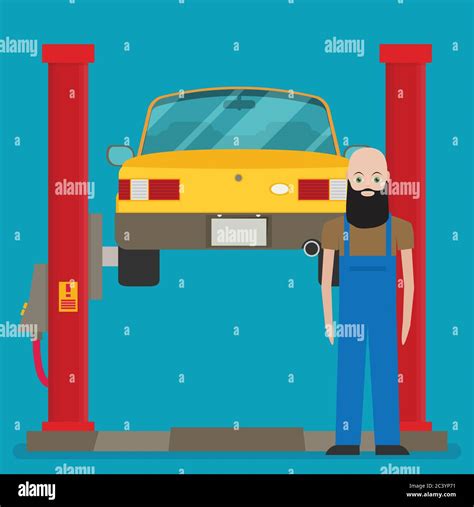 Car repair. Car lifted on auto lift. Vector Stock Vector Image & Art - Alamy