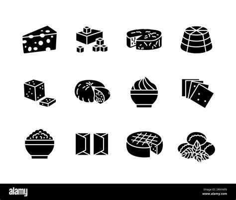 Cheese vector glyph icon set. Dairy products sign. Graph symbol for cooking web site and apps ...