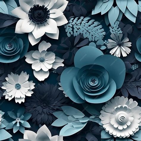 Premium Photo | A blue and white floral background with flowers and leaves.