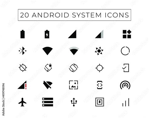 Vetor de android icon set with line art stoke, android system icon, android app icon, icon set ...