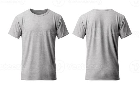 plain gray t-shirt mockup template, with view, front and back, isolated on transparent ...