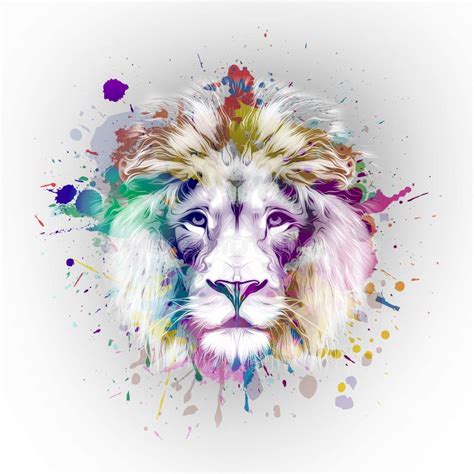 Bright Abstract Colorful Background with Lion, Paint Splashes Art Design Stock Illustration ...