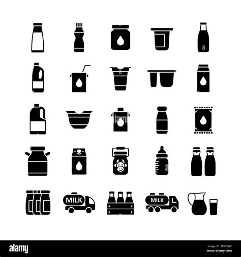 Milk cans and bottles vector glyph icon. Dairy products sign. Graph symbol for cooking web site ...