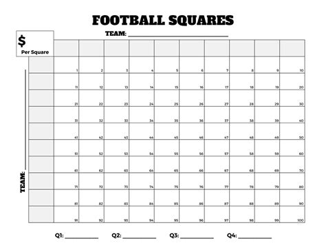 Printable Football Squares With Numbers - Printable Word Searches