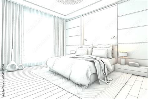 architectural sketch interior modern bedroom design Stock Illustration | Adobe Stock