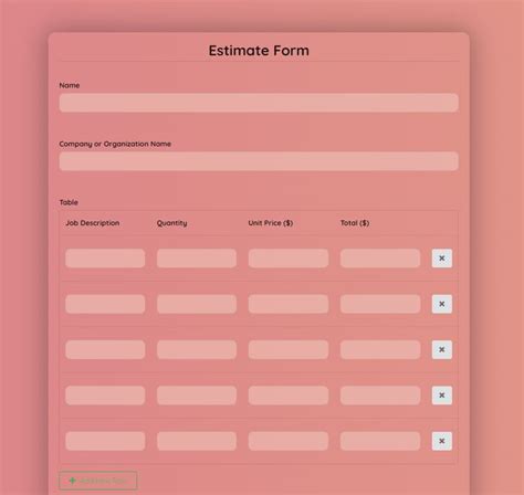 Estimate Form Template | Calculate Project Cost and Duration