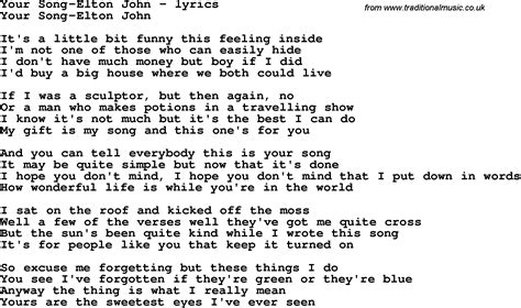 Love Song Lyrics for:Your Song-Elton John